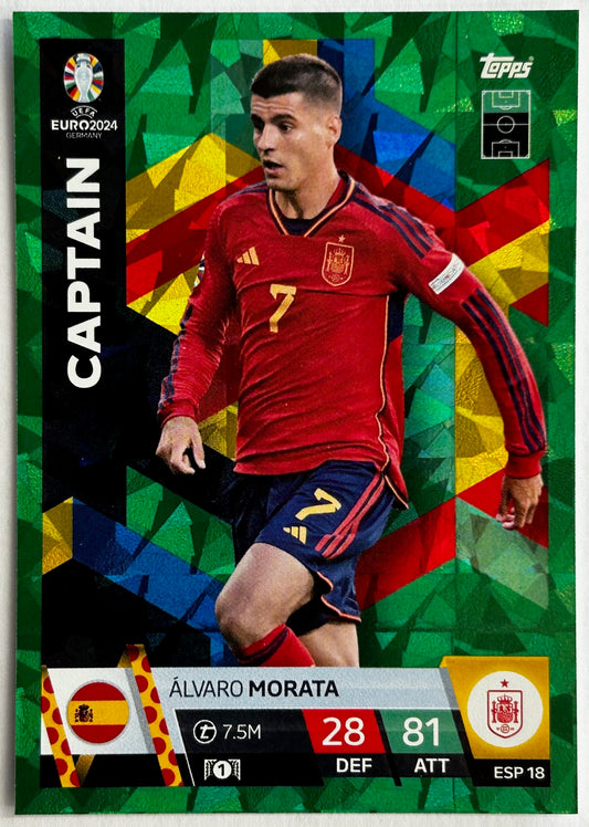 Topps Match Attax UEFA EURO 2024 - MORATA (SPAIN) Green Parallel Captain ESP18