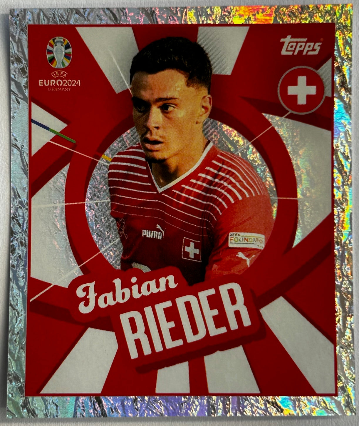 Topps UEFA EURO 2024 Sticker Collection - FABIAN RIEDER (SWITZERLAND) Foil Player to Watch SUI PTW