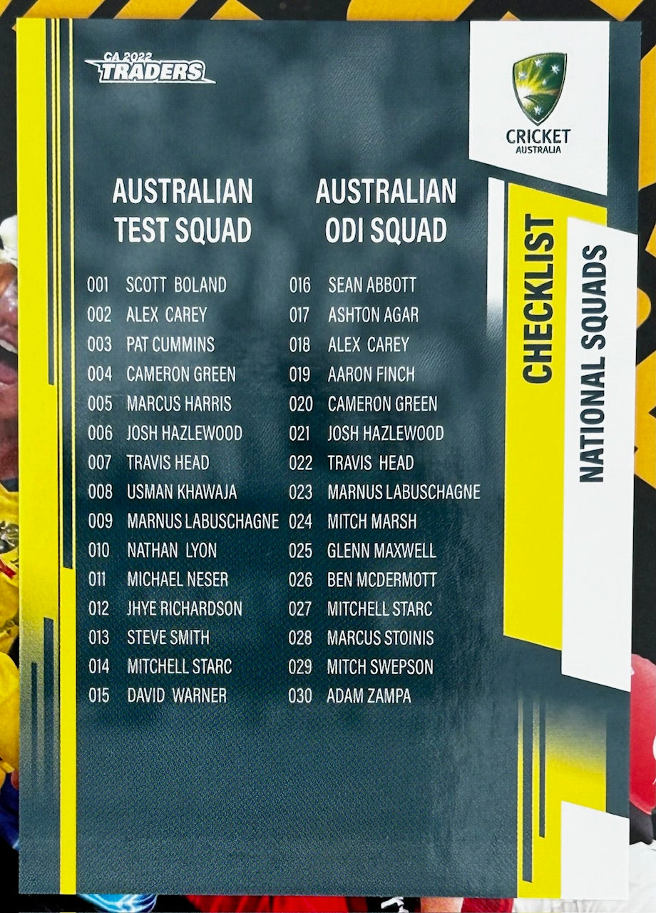 2022 Cricket Australia Traders - Single CHECKLIST Trading Cards (#154 - #156)