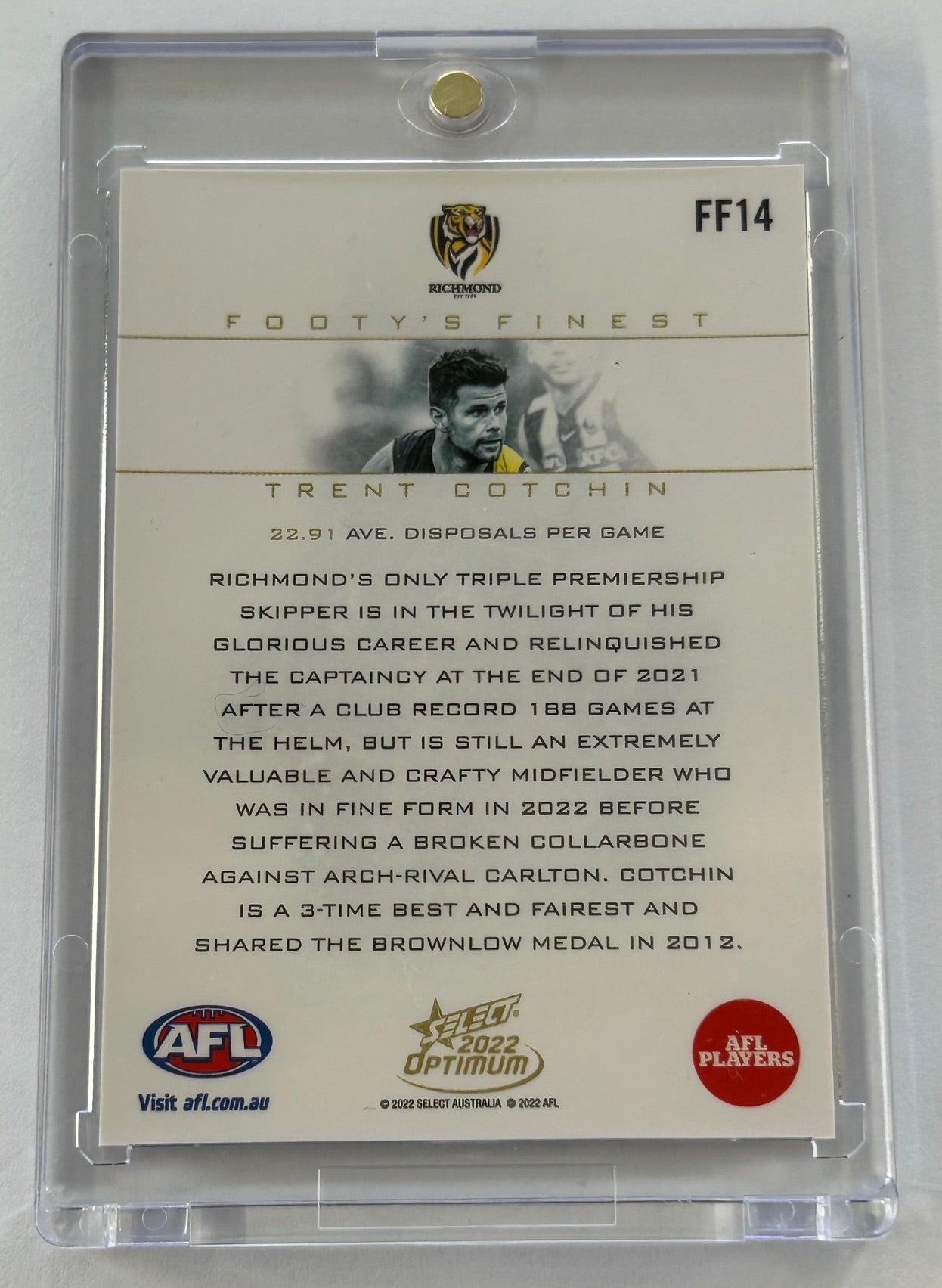 Select AFL 2022 Optimum - TRENT COTCHIN (RICHMOND TIGERS) Footy's Finest FF14 #15/80