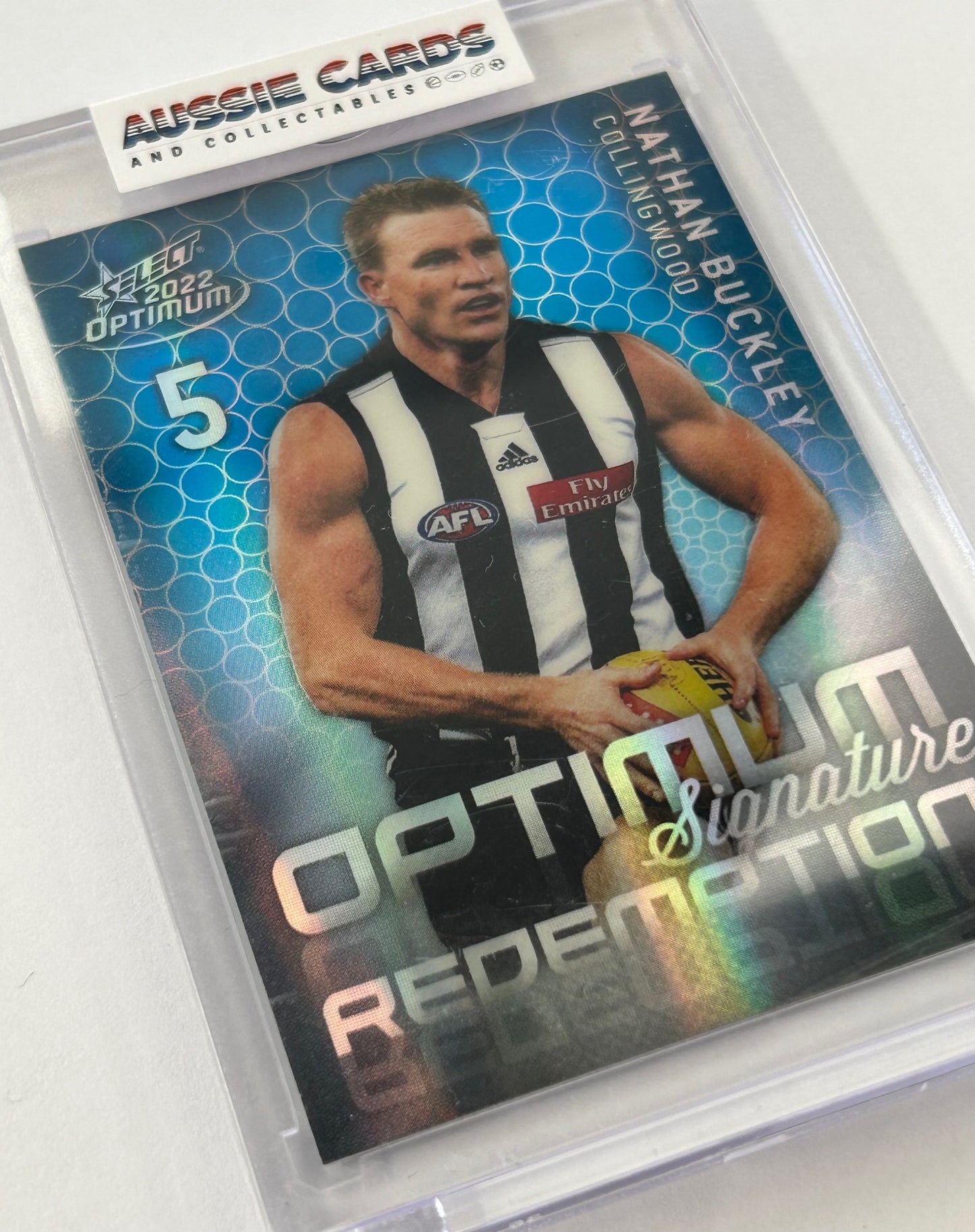 Select AFL 2022 Optimum - NATHAN BUCKLEY (COLLINGWOOD) Signature Redemption OMSR8 #23/50