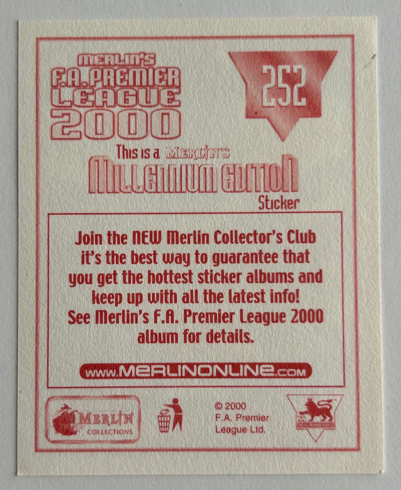 Merlin's FA Premier League 2000 Sticker - STEVEN GERRARD (LIVERPOOL) 252 Millennium Edition