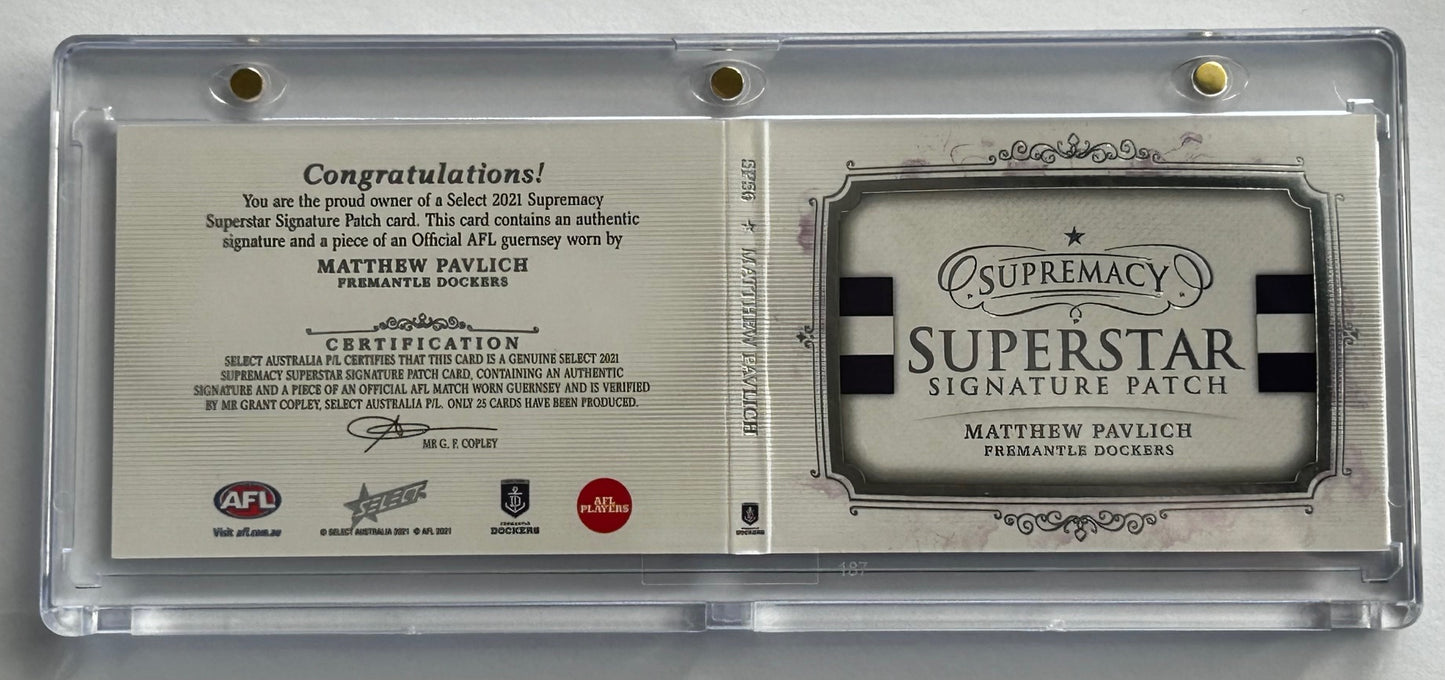 2021 AFL Select Supremacy - MATTHEW PAVLICH (FREMANTLE DOCKERS) Superstar Signature Patch 09/25