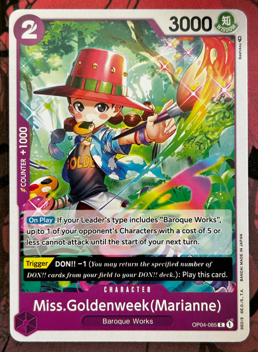 OP04-065 MISS.GOLDENWEEK (MARIANNE) One Piece Character Card (Purple) English