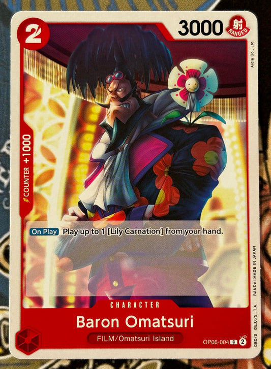 OP06-004 BARON OMATSURI One Piece Character Card (Red) English