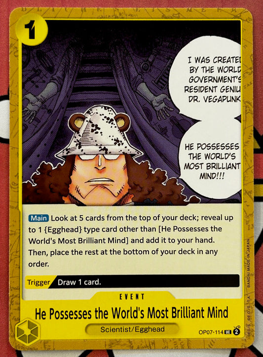 OP07-114 HE POSSESSES THE WORLD'S MOST BRILLIANT MIND One Piece Event Card (Yellow) English