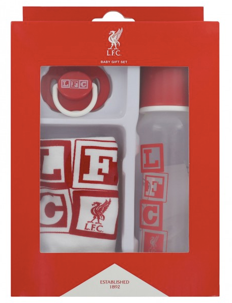 Official LIVERPOOL FC Baby Gift Set with Bib, Soother & Bottle (LFC Store Exclusive)