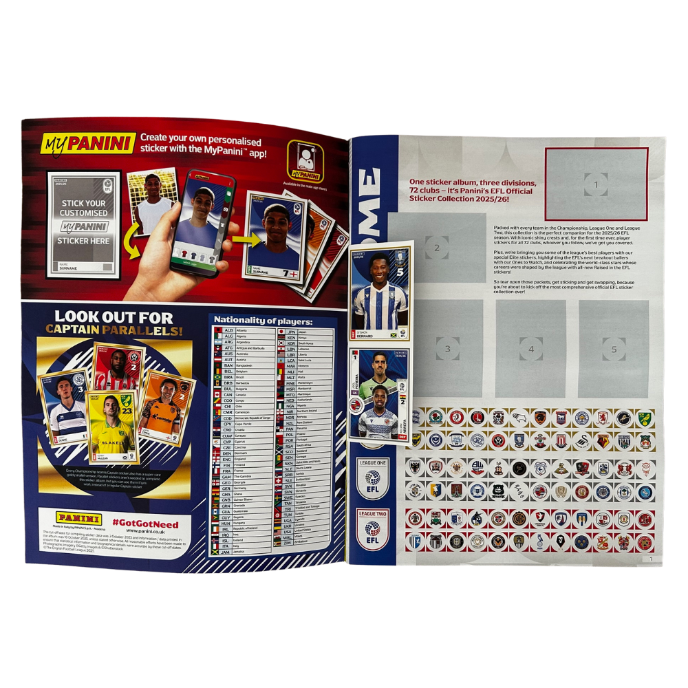 Panini EFL 2025-26 Sticker Collection - Sticker Album including Sticker Sheet