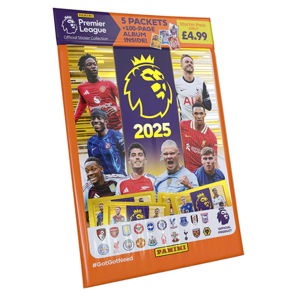 2025 Panini Premier League Sticker Collection - Starter Pack (Album & 5 Sticker Packets)