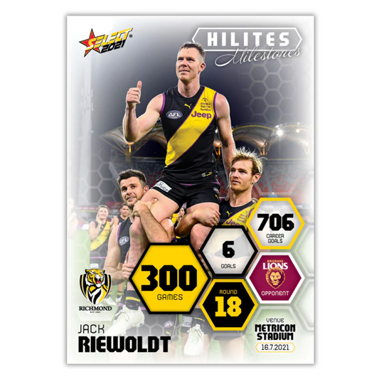 Select AFL 2021 Hilites Milestones - JACK RIEWOLDT (RICHMOND) 300 Games SHM2 /730