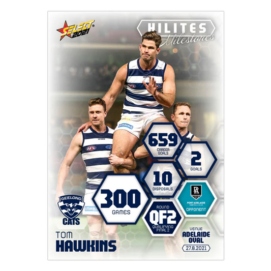 Select AFL 2021 Hilites Milestones - TOM HAWKINS (GEELONG CATS) 300 Games SHM9 /314