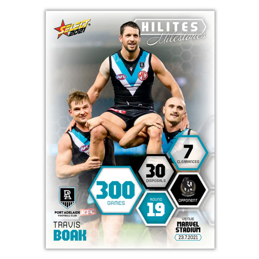 Select AFL 2021 Hilites Milestones - TRAVIS BOAK (PORT ADELAIDE) 300 Games SHM3 /356