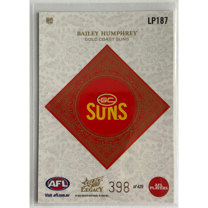 Select AFL 2023 Legacy - BAILEY HUMPHREY (GOLD COAST SUNS) Legacy+ RC LP187 /425
