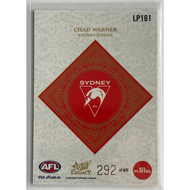 Select AFL 2023 Legacy - CHAD WARNER (SYDNEY SWANS) Legacy+ LP161 #292/425