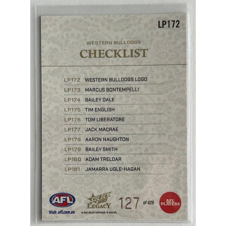 Select AFL 2023 Legacy - CHECKLIST (WESTERN BULLDOGS) Legacy+ LP172 #127/425