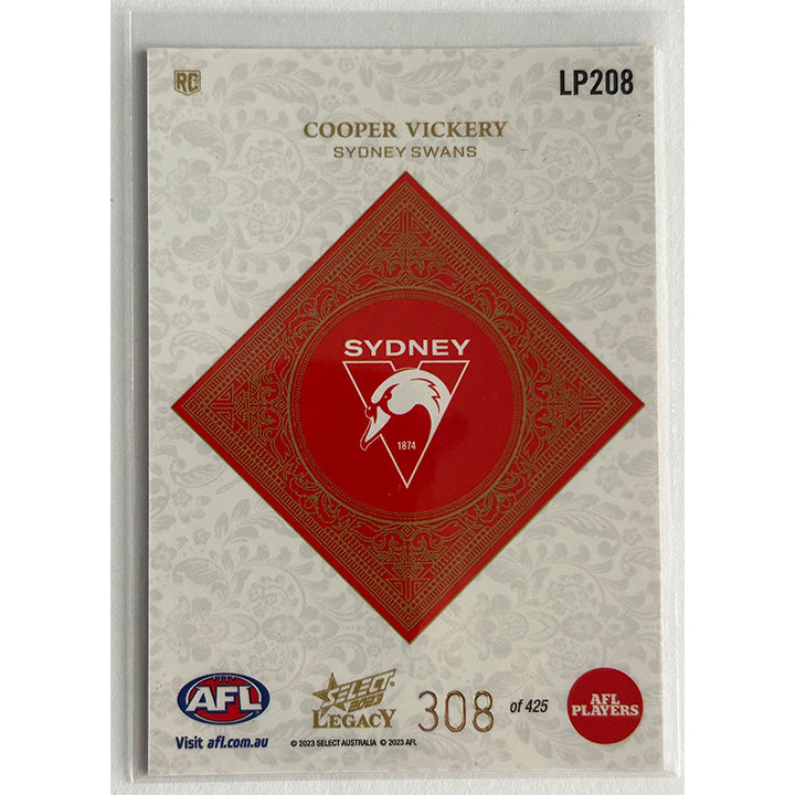 Select AFL 2023 Legacy - COOPER VICKERY (SYDNEY SWANS) Legacy+ RC LP208 #308/425