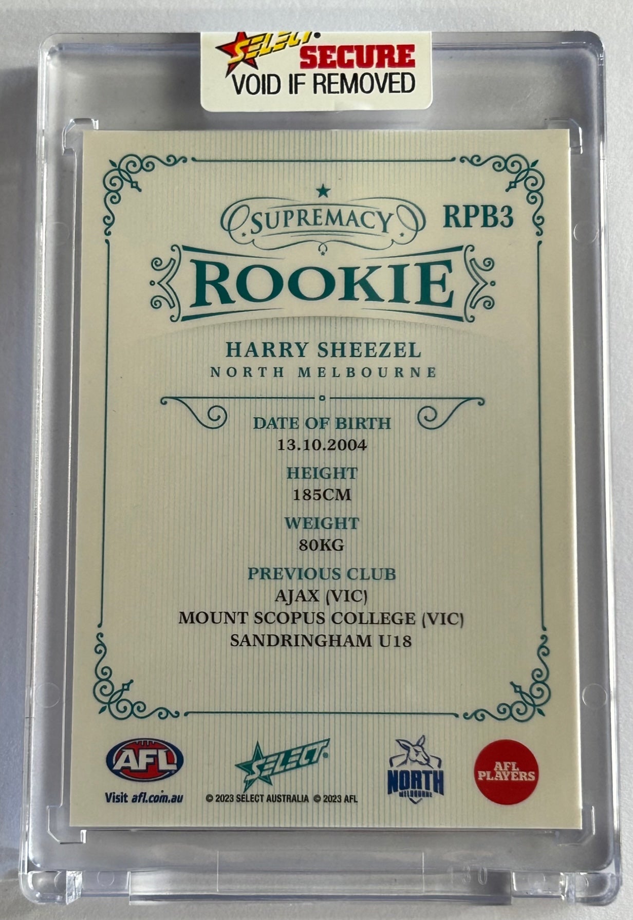 Select AFL 2023 Supremacy Rookie - HARRY SHEEZEL (NORTH MELBOURNE) RPB3 /75