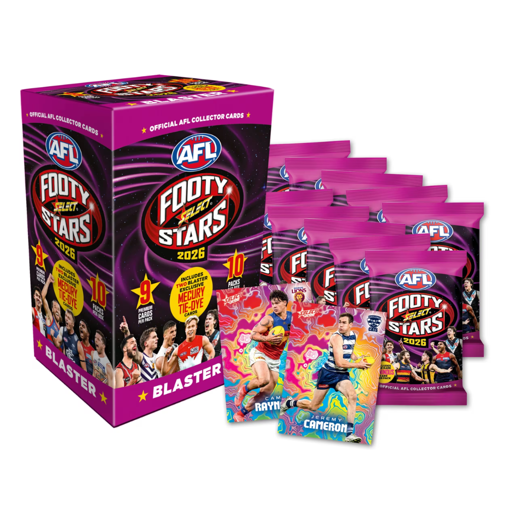 Select AFL Footy Stars 2026 - Blaster Box with 10 Packs + 2 Exclusive Mercury Tie-Dye Cards