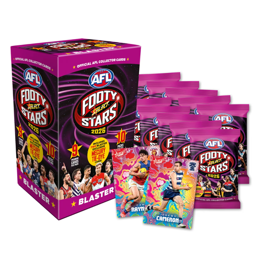 Select AFL Footy Stars 2026 - Blaster Box with 10 Packs + 2 Exclusive Mercury Tie-Dye Cards