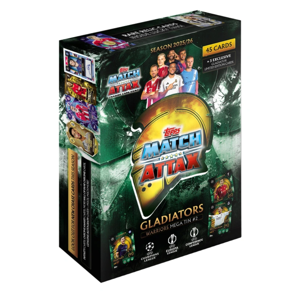 PRE-ORDER: Topps UCC Match Attax 2025-26 - GLADIATORS MEGA TIN #2 Warriors (45 Cards + 3 Exclusive LEs)
