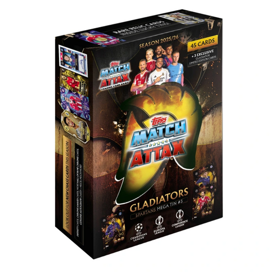 PRE-ORDER: Topps UCC Match Attax 2025-26 - GLADIATORS MEGA TIN #3 Spartans (45 Cards + 3 Exclusive LEs)