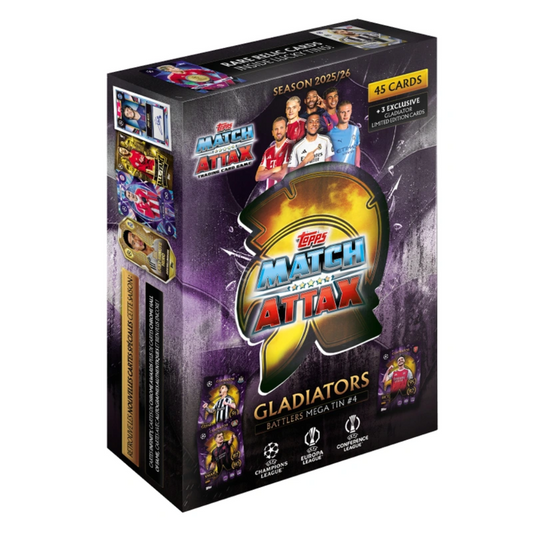 PRE-ORDER: Topps UCC Match Attax 2025-26 - GLADIATORS MEGA TIN #4 Battlers (45 Cards + 3 Exclusive LEs) (Copy)