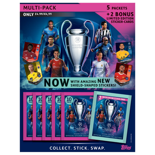Topps UEFA Champions League 2021-22 Official Sticker Collection - Multipack (5 packets + 2 Limited Editions)