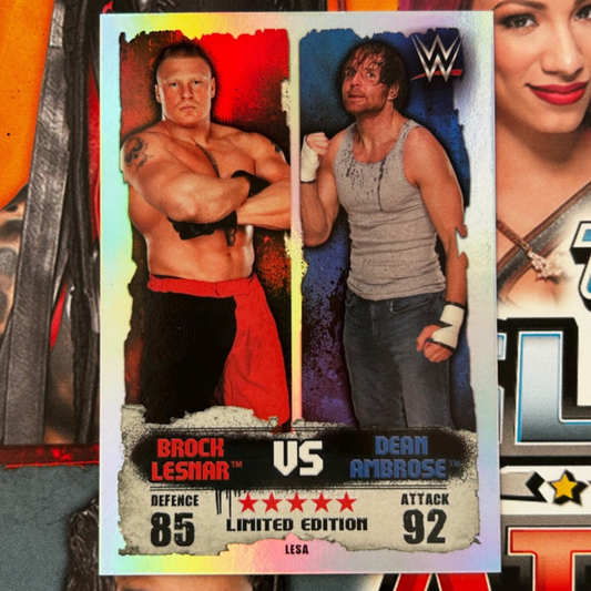 2016 Topps UK WWE Slam Attax Takeover - BROCK LESNAR VS DEAN AMBROSE Limited Edition #LESA