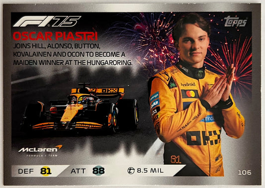 Topps F1 Turbo Attax 2025 Oscar Piastri Epic Moments #109 Trading Card