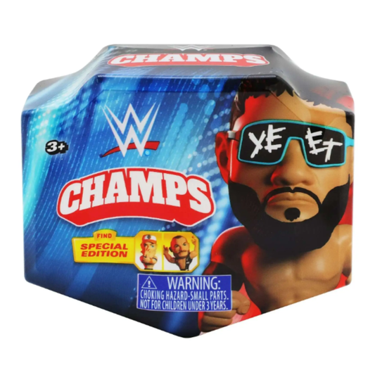 WWE Champs toy packaging with Jey Uso wearing sunglasses and a beard, on a white background.